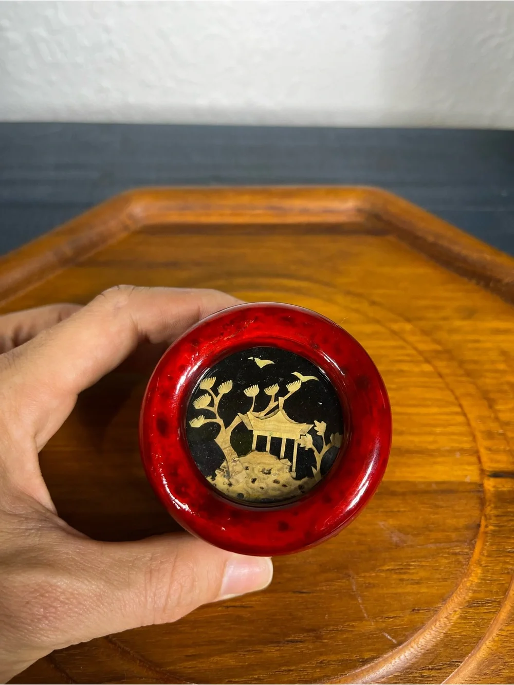 Vtg Cork Art Trinket Box 2.5